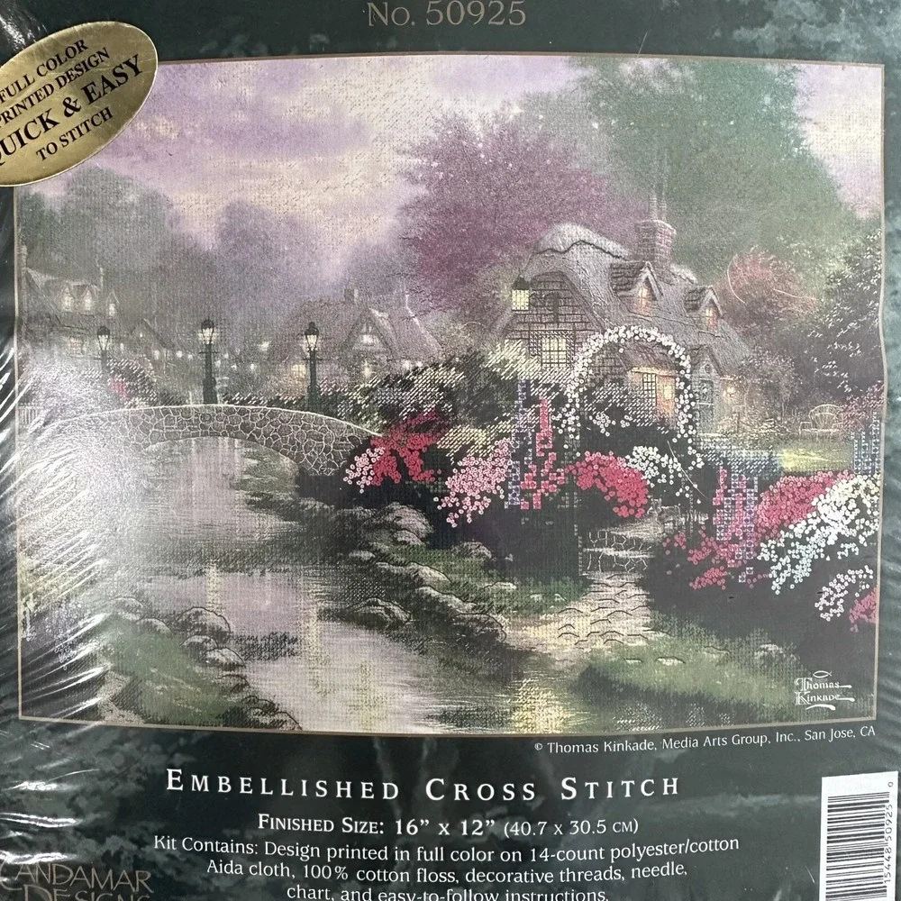 Thomas Kinkade‎ Christmas Crosstitch Kit Lamplight House Bridge Snow House VTG